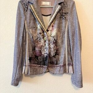 Boho floral print and lace tattoo style light blazer size 36 Medium